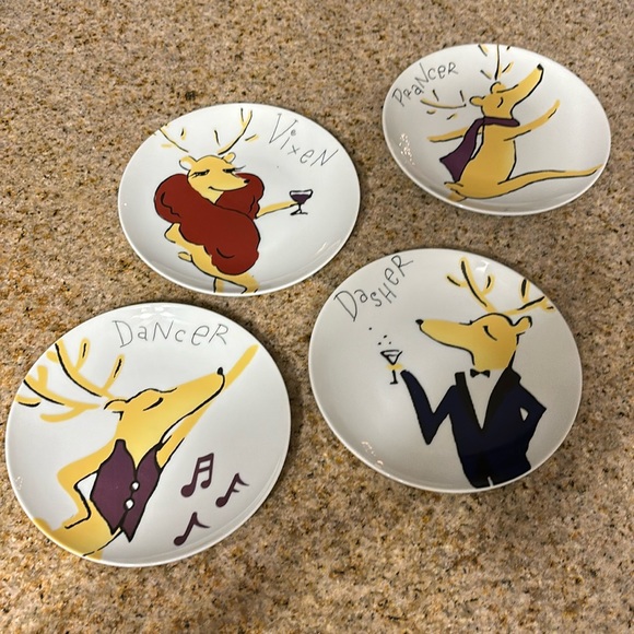 Pottery Barn Dining Pottery Barn Santas Reindeer Appetizer Plates